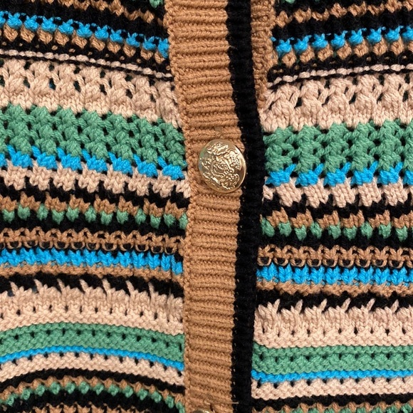 Marled long sleeve cotton and acrylic striped cardigan. Size M - Picture 4 of 5